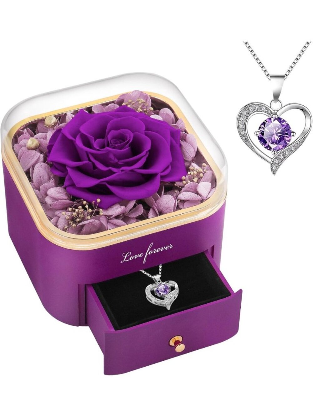 Eternal Purple Rose with Necklace - Perfect Birthday & Anniversary Gift for Her